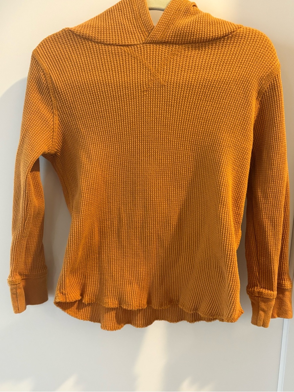 GAP Boy’s Hooded Waffle Knit Pullover - Mustard